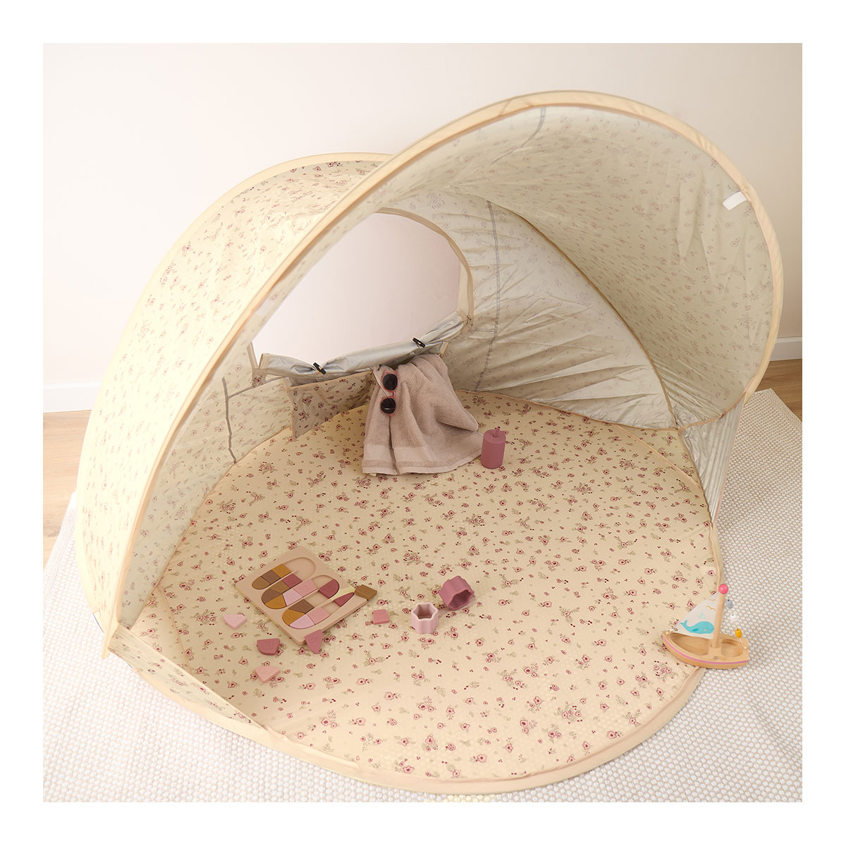 Pop Up Strandmuschel VINTAGE FLOWERS mit UV Schutz