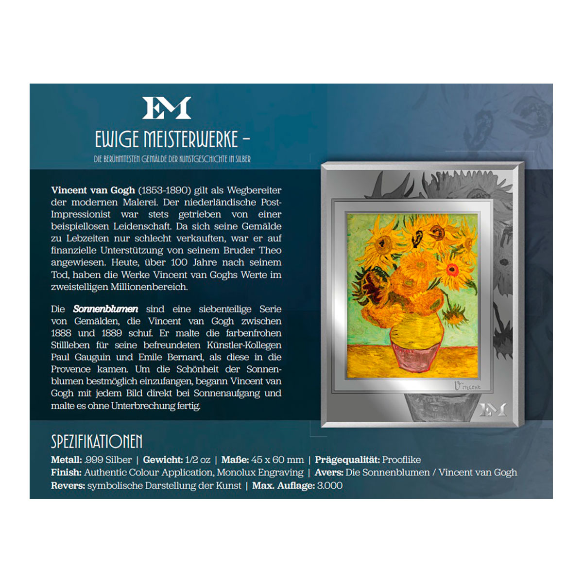 Silberbarren Ewige Meisterwerke, Sonnenblumen