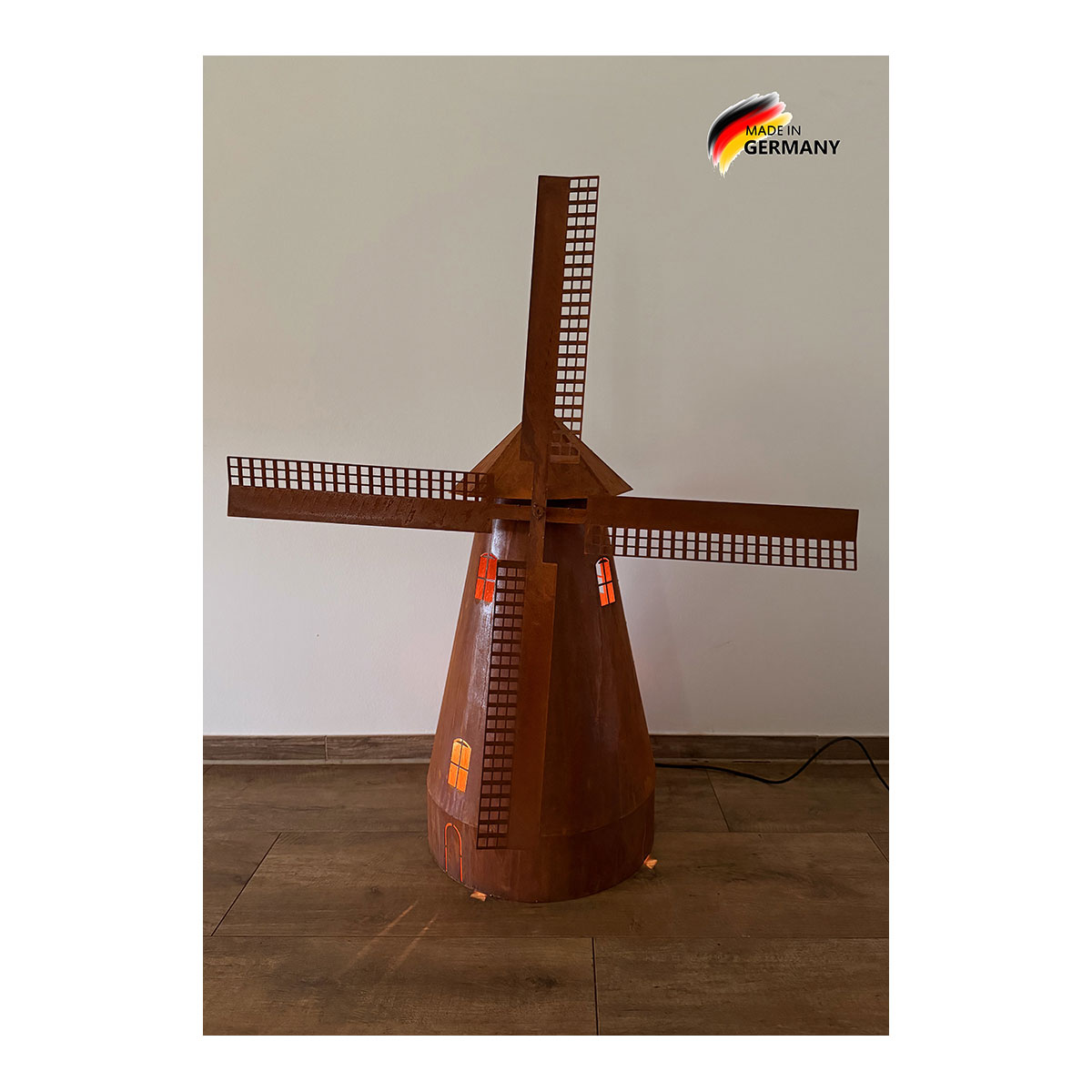  Drehbare Windmühle, Edelrost, inkl. Beleuchtung