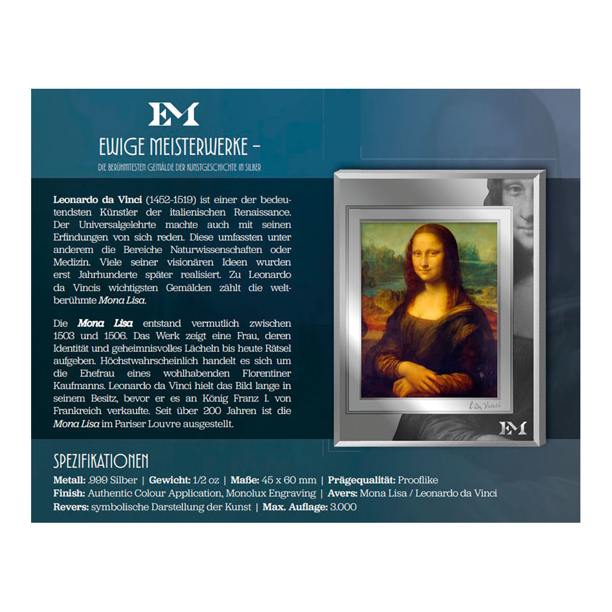 Silberbarren Ewige Meisterwerke, Mona Lisa