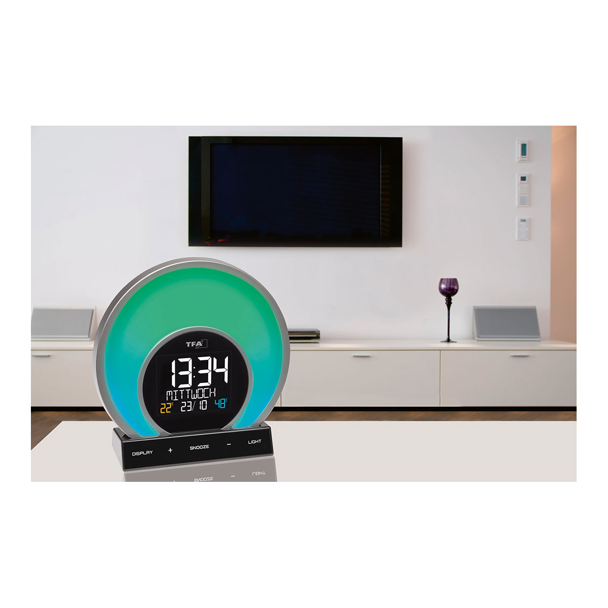 Lichtwecker mit Farbwechsel-Stimmungslicht und Raumklima
