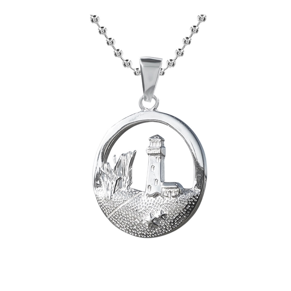 Kettenanhänger, Leuchtturm + Düne 925 Sterling Silber, inkl. Kugelkette (50cm)