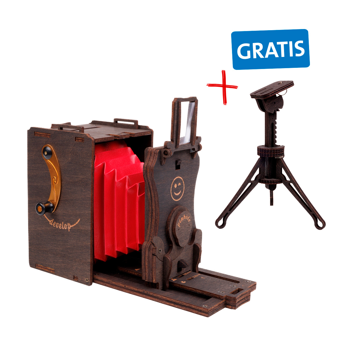 Vorteilsaktion 3D-Holzpuzzle, Sofortbildkamera Bausatz, inkl. Fujifilm Instax (für 10 Aufnahmen) + gratis Stativ