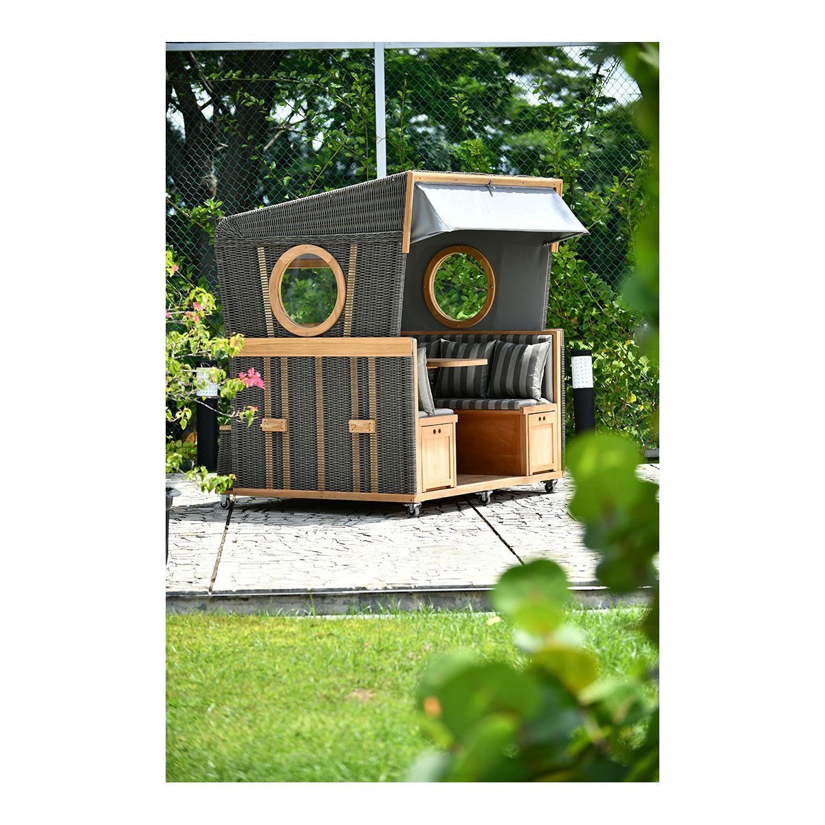 Strandkorb Gosch-Lounge, 6-Sitzer, Teak, anthrazit