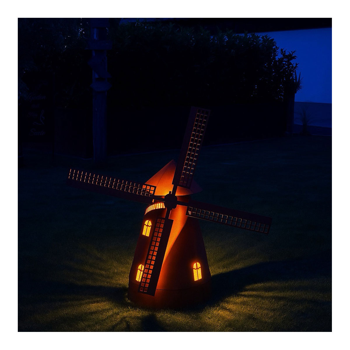  Drehbare Windmühle, Edelrost, inkl. Beleuchtung
