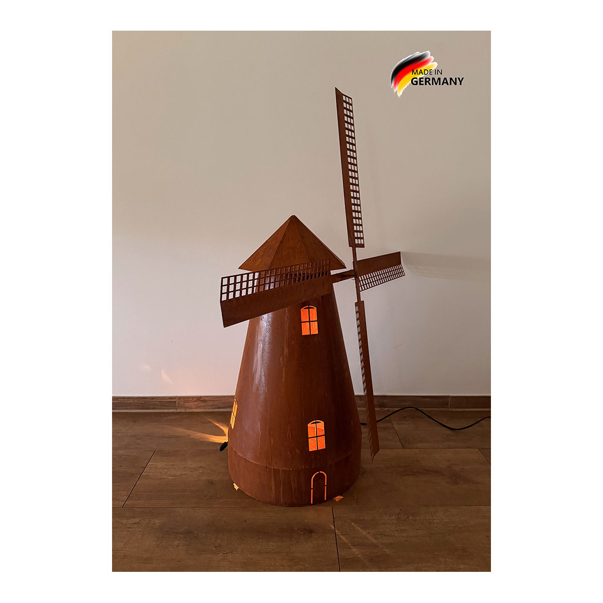  Drehbare Windmühle, Edelrost, inkl. Beleuchtung