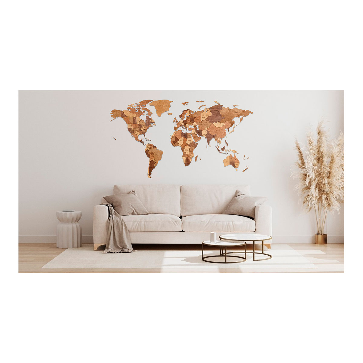 3D-Holzpuzzle, Set Weltkarte M + Flaggen-Pins