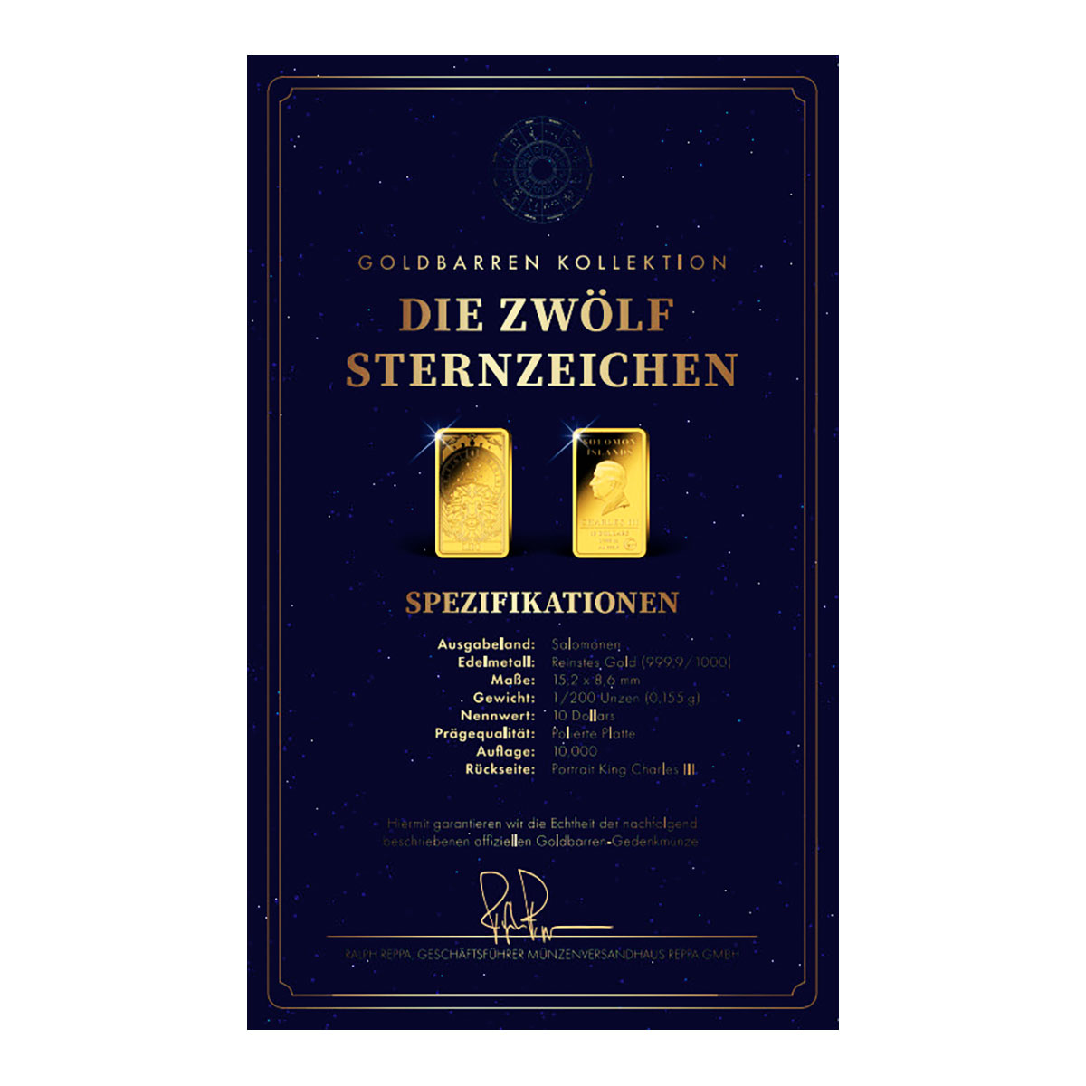 Goldbarren Sternzeichen Löwe mit Zertifikat