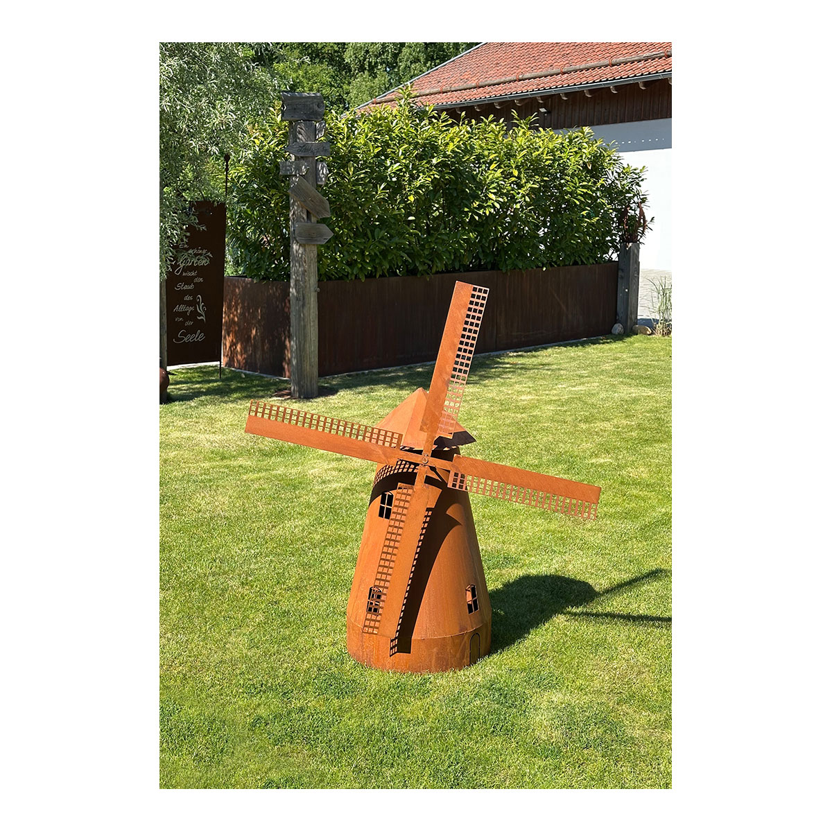  Drehbare Windmühle, Edelrost, inkl. Beleuchtung