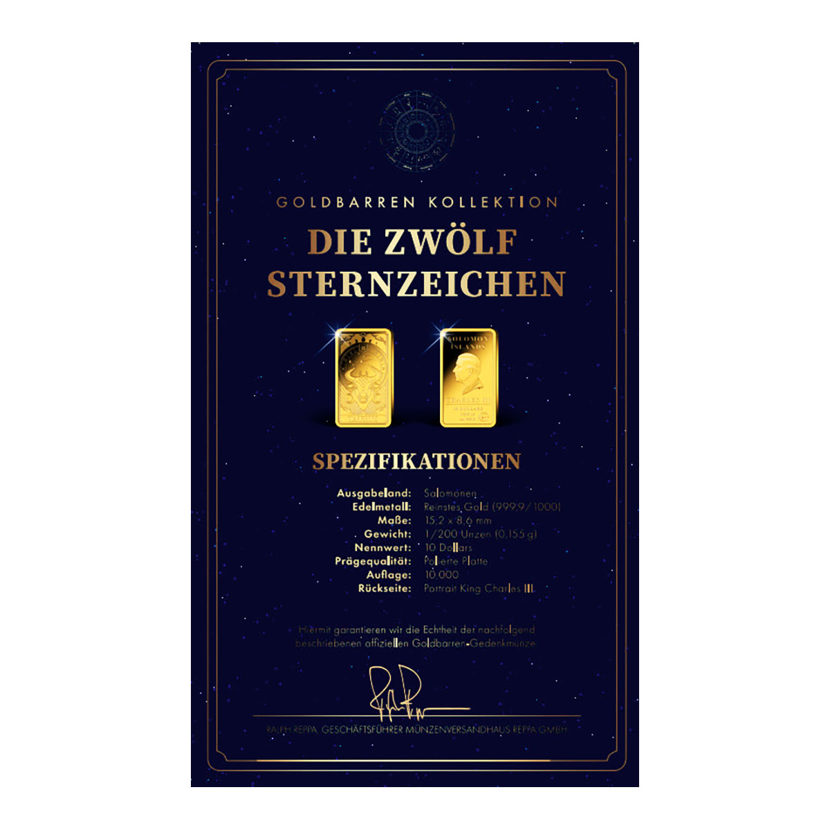 Goldbarren Sternzeichen Stier mit Zertifikat