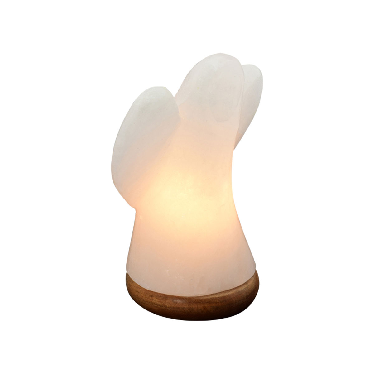 Beleuchteter Salzkristall - ENGEL White Line, groß, mit Holzsockel ca. 19 cm