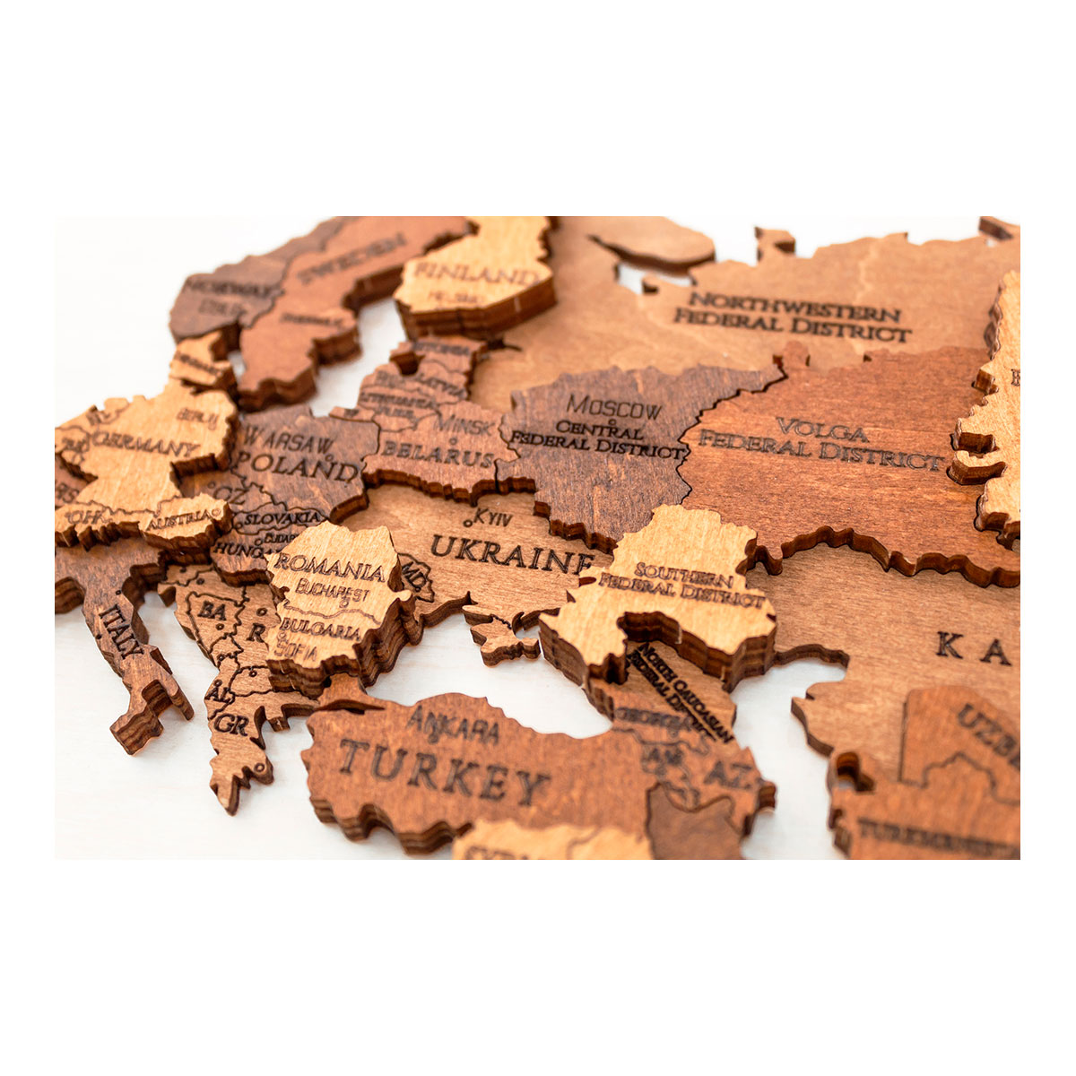 3D-Holzpuzzle, Set Weltkarte M + Flaggen-Pins