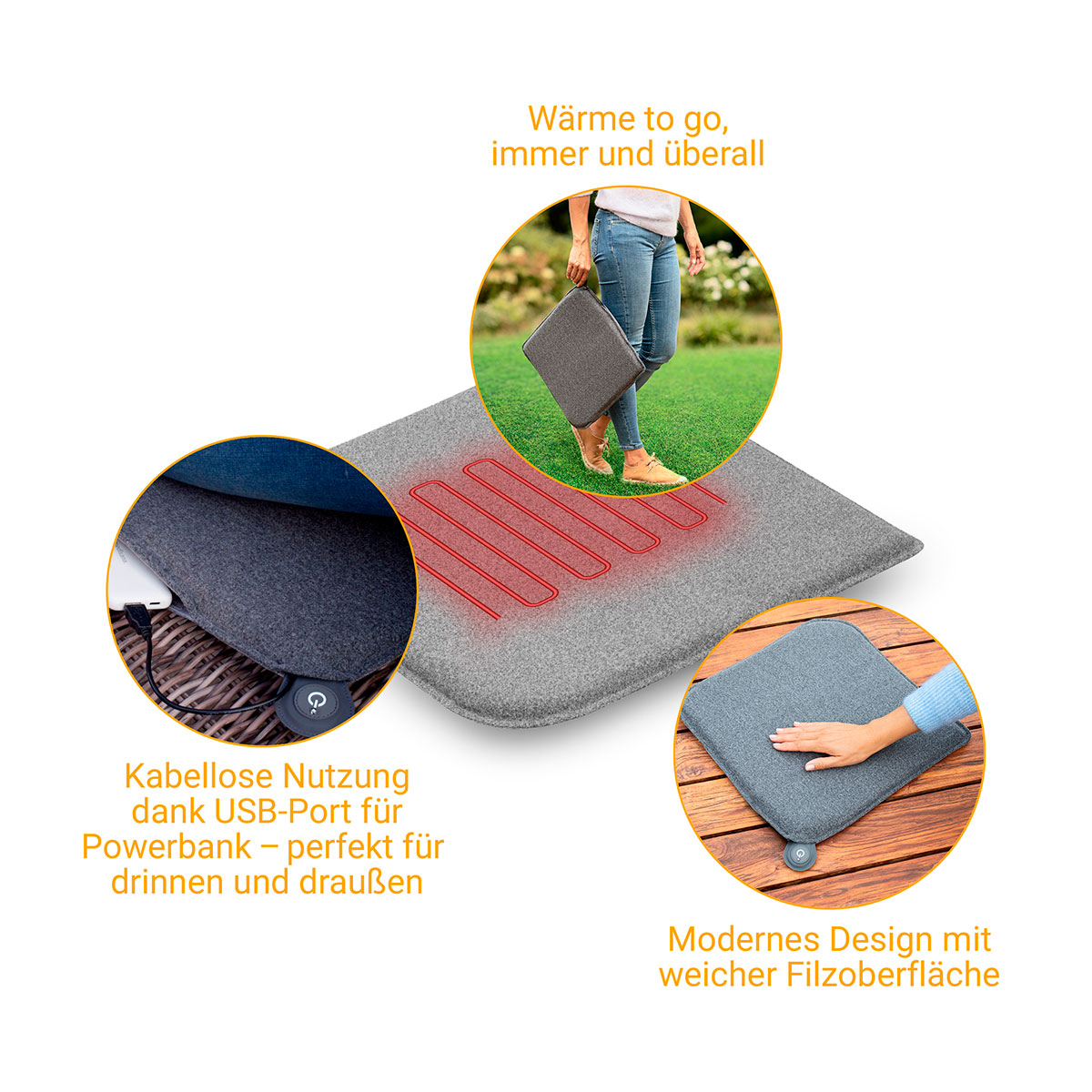 Outdoor Sitzheizkissen OL 600 grau, inkl. Powerbank