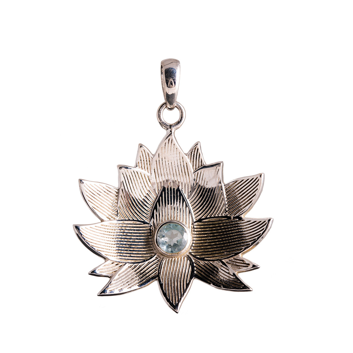 Kettenanhänger Lotusblüte mit blauem Topaz