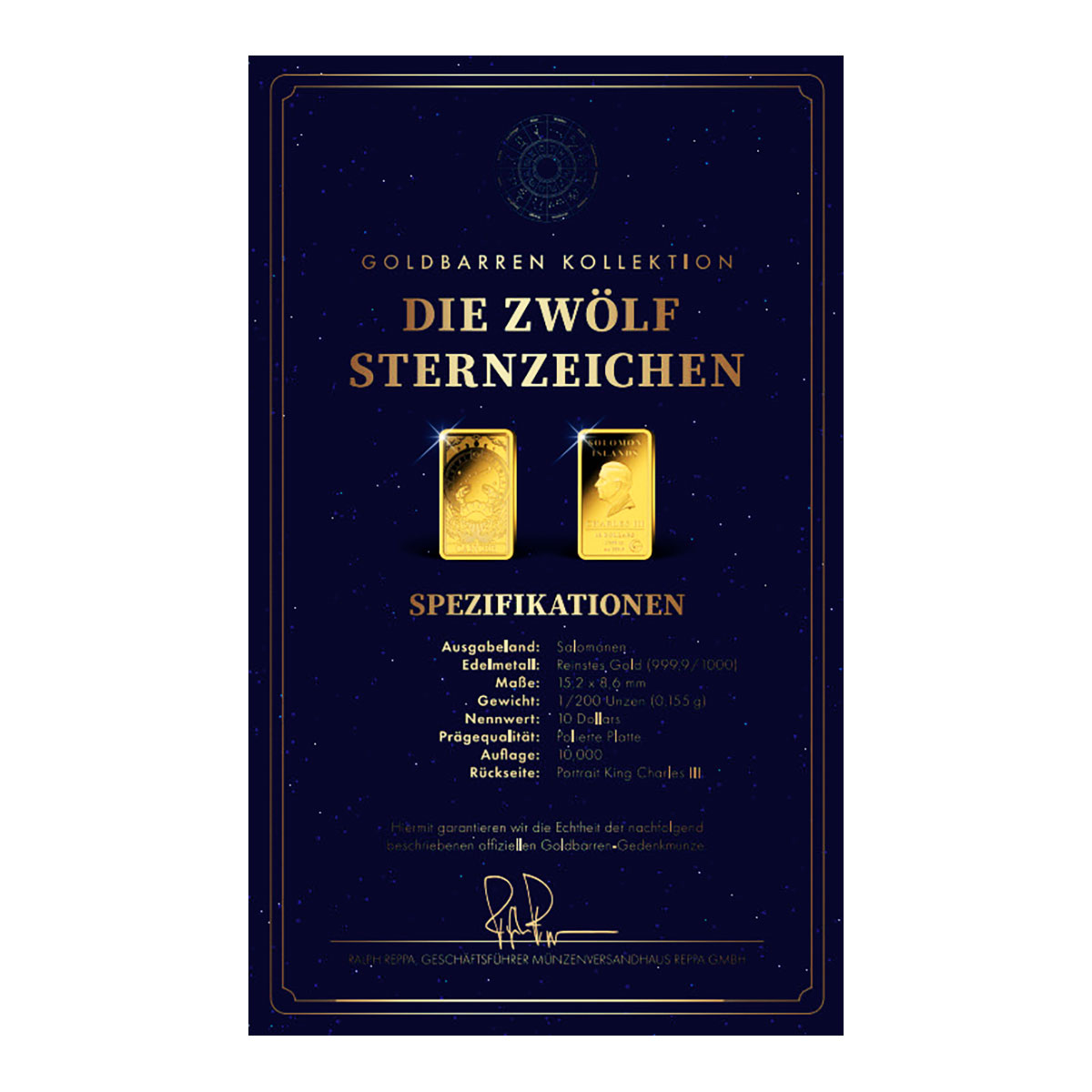 Goldbarren Sternzeichen Krebs mit Zertifikat