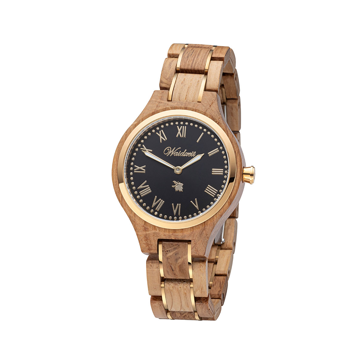 Set: Damenuhr Weinprinzessin Noir + Elementararmband Damen Barrique Gold