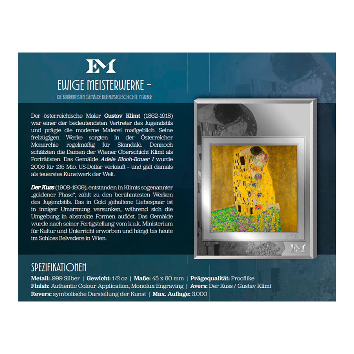 Silberbarren Ewige Meisterwerke, Der Kuss