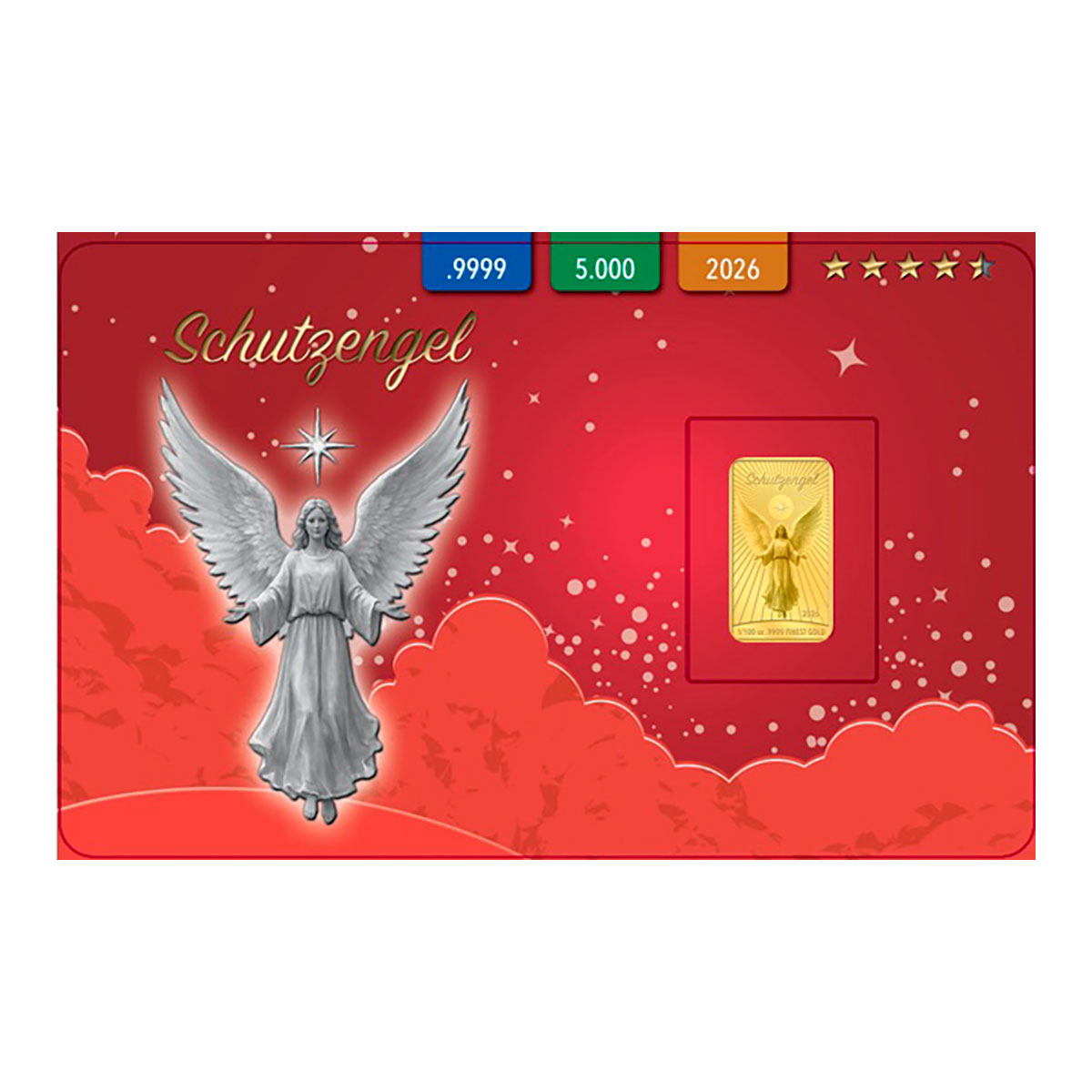 Goldbarren „Schutzengel“ in Geschenkkarte mit Schleife