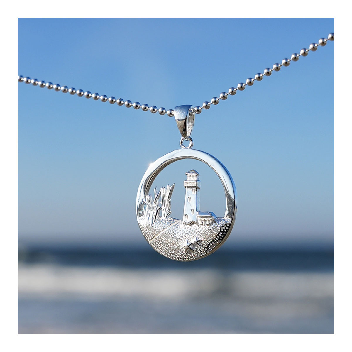 Kettenanhänger, Leuchtturm + Düne 925 Sterling Silber, inkl. Kugelkette (50cm)