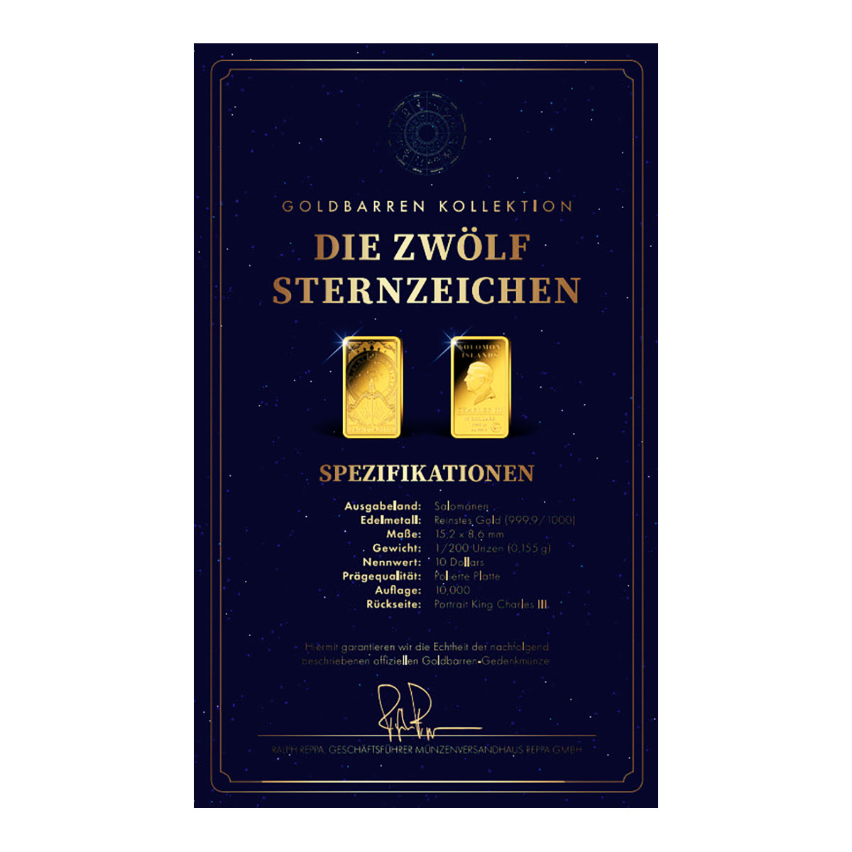 Goldbarren Sternzeichen Schütze mit Zertifikat