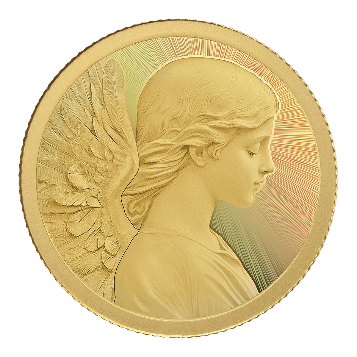 Goldmünze Weihnachtsengel, im Samtsäckchen  Goldmünze Weihnachtsengel, im Samtsäckchen