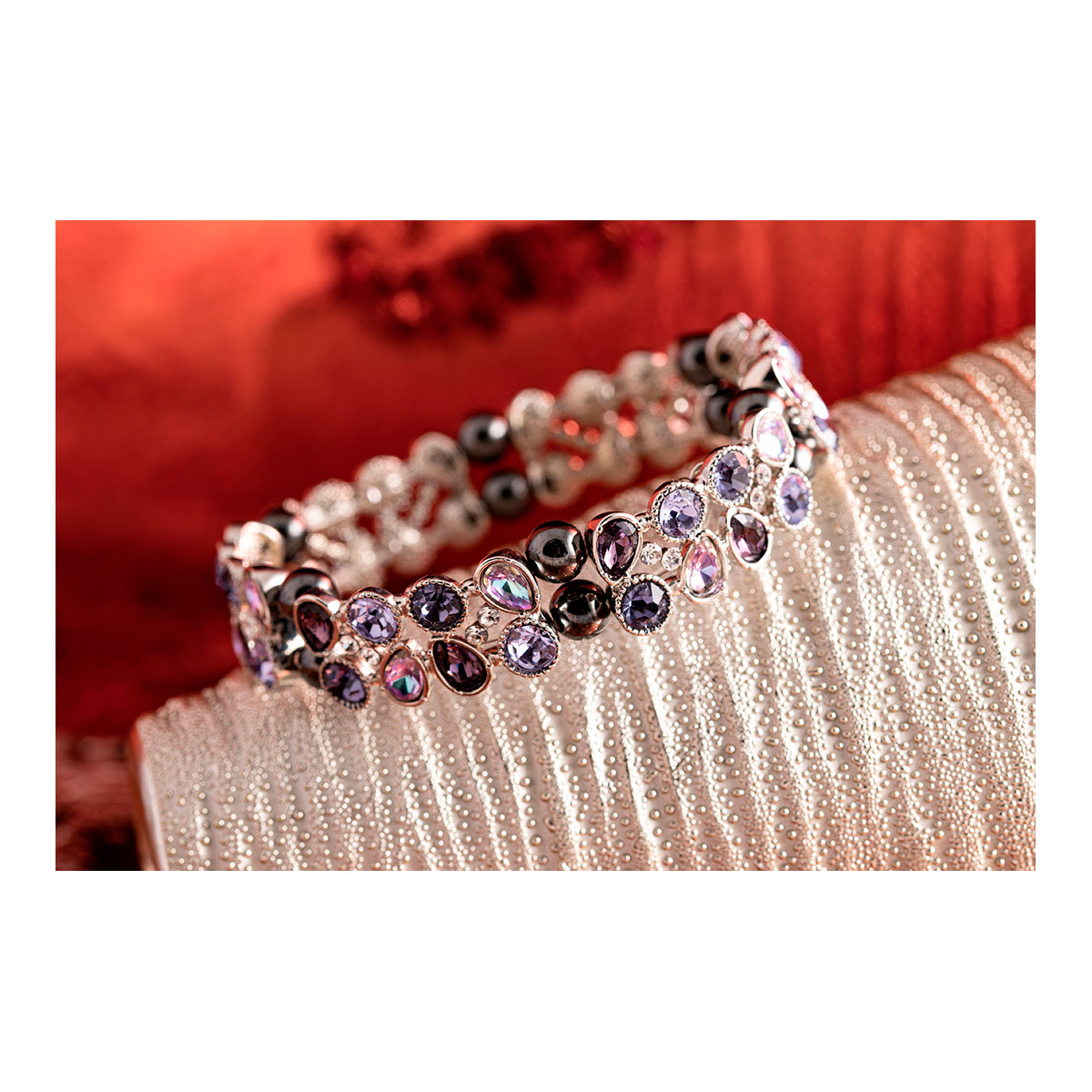 Kristallarmband Lavendelglitzer mit Hämatit