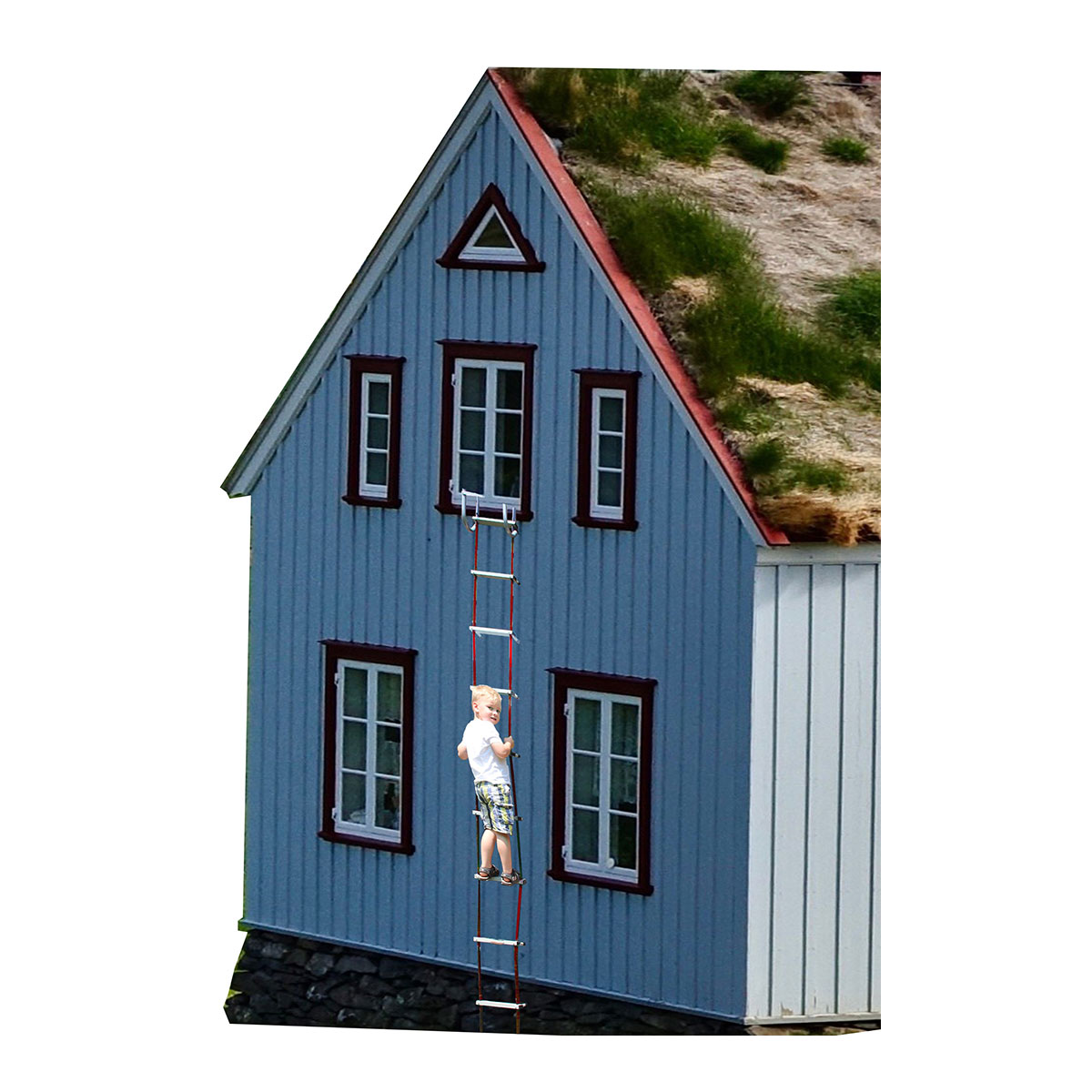 Rettungsleiter, Fluchtleiter 7,5m, Aluminium-Trittstufen